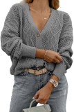 Gray Plus Size Knitted Hollow out Button up Cardigan