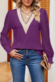 See Through Lace Sleeves V Neck Top 