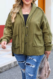 Green Plus Size Exposed Seam Terry Patchwork Hooded Jacket