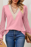 See Through Lace Sleeves V Neck Top 
