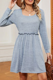 Square Neck Long Sleeves Splicing Dress 