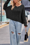 Plain Cable Knit Slope Shoulder Oversize Sweater