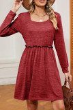 Square Neck Long Sleeves Splicing Dress 