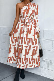 One Shoulder Printed Maxi Dress With Sash