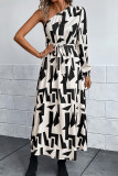 One Shoulder Printed Maxi Dress With Sash
