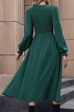 Dark Green Puff Sleeves Splicing Long Dress