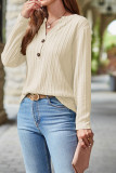 V Neck Button Cable Knit Top 
