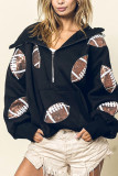 American Football Glitter Zipper Hooded Sweatshirt