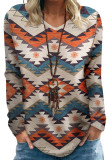 Multicolor Aztec Print V Neck Long Sleeve Top