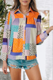 Multicolour Plus Size Mixed Print Buttoned Shirt