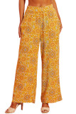 Yellow Bohemian Floral Print Pocketed Wide Leg Pants