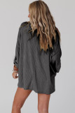 Dark Gray Ribbed Roll-tab Sleeve Chest Pocket Oversize Top