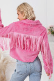 Pink Fringed Full Zipper Fleece Jacket