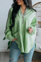Green Color Block Exposed Seam Buttoned Neckline Hoodie