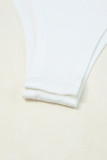 Bright White Ribbed Knit Long Sleeve Square Neck Bodysuit