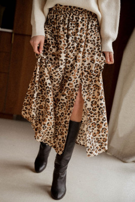 Leopard Animal Print High Waist Side Slit Long Skirt
