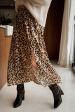 Leopard Animal Print High Waist Side Slit Long Skirt
