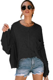 Black Exposed Seam Chest Pocket Loose Sleeve Oversized Top