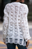 Cable Knit Ripped Hem Sweater 