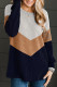 Navy Blue Color Block Corded Texture Long Sleeve Top