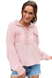 Pink Long Sleeve Flap Pocket Henley Top
