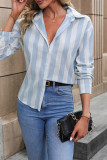 Boutique Wholesale Women Stripe Button Up Long Sleeves Blouse