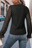 Black Sheer Lace Flounce Sleeve Ribbed Knit Top