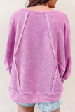 Pink Plus Size Exposed Seam Terry Long Sleeve Top