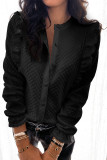 Black Quilted Ruffled Buttons Crew Neck Shirt