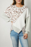 Asymmetrical Leopard Texture Splicing Loose Sweatshirt