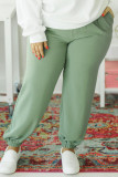 Green Plus Size Drawstring Shirred Waist Casual Jogger Pants