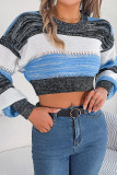 Striped Knit Puff Crop Sweater Top