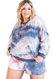Multicolour Plus Tie Dye Ribbed Trim Top Pocketed Shorts Set