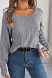 Plain Wide Crew Neck Cable Knit Sweater