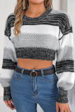 Striped Knit Puff Crop Sweater Top