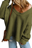 Pickle Green Ribbed Knit Round Neck Slouchy Chunky Sweater