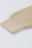 Apricot Cable Ribbed Knit Mix Pattern Puff Sleeve Sweater