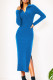 Plain Buttoned Turn Down Collar Rib Maxi Dress