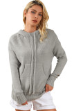 Gray Cowl Neck Drawstring Pullover Hooded Sweater