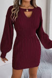 Plain Cut V Neck Cable Knit Sweater Dress