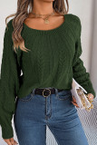 Plain Wide Crew Neck Cable Knit Sweater