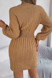 Plain Cut V Neck Cable Knit Sweater Dress