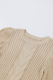 Apricot Cable Ribbed Knit Mix Pattern Puff Sleeve Sweater
