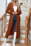 Plain Cable Knit Pockets Open Cardigan