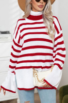 Striped Knit Turtle Neck Pullover Sweater