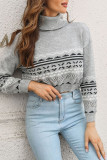 Grey Geometric Knit Turtle Neck Sweater