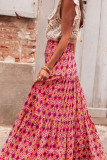 Rose Vintage Boho Floral Print Tiered Maxi Skirt
