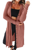 Mineral Red Ribbed Button-Up Split Duster Cardigan