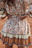 Multicolor Lace Splicing Split Neck Paisley Ruffle Mini Dress