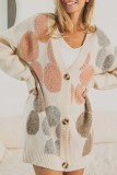 Multicolor Flower Pattern Buttoned Front Knit Cardigan